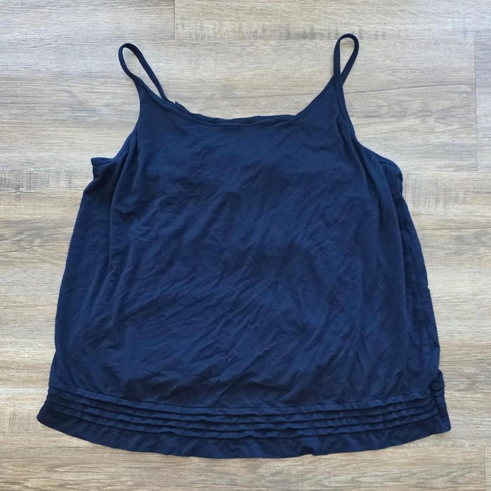 Soma Cool Nights Smocked Navy Blue PJ Cami Tank Top Built-in Bra Large